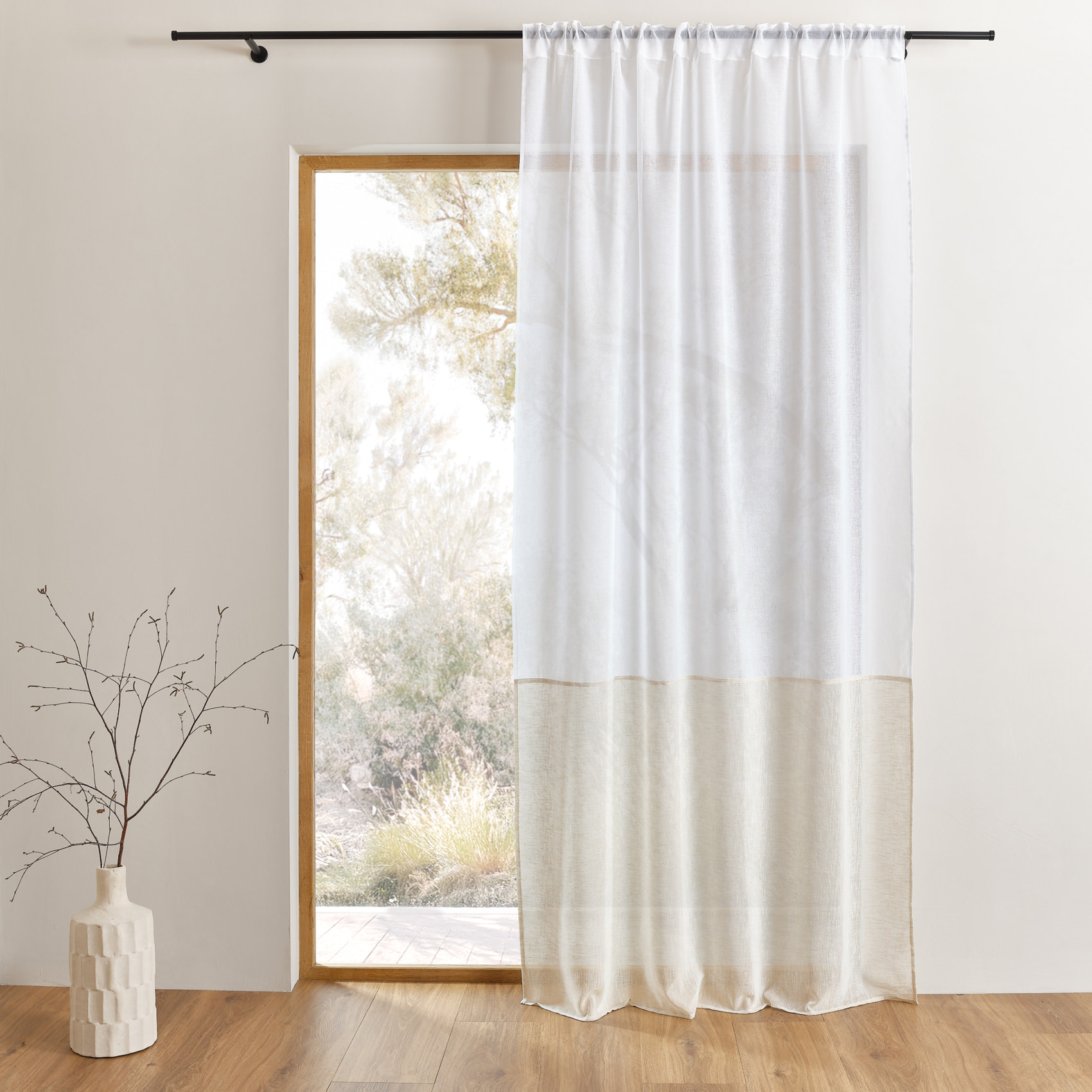 Voilage accroche 3 en 1 bicolore - Blanc