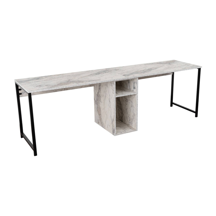 Scrivania Violet, Scrittoio multiuso, Tavolo per ufficio porta PC, Piano di lavoro, 240x60 h74 cm, Marmo e Nero