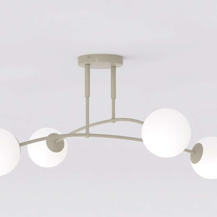 Lampada a sospensione PREGOS in acciaio beige e vetro opalino