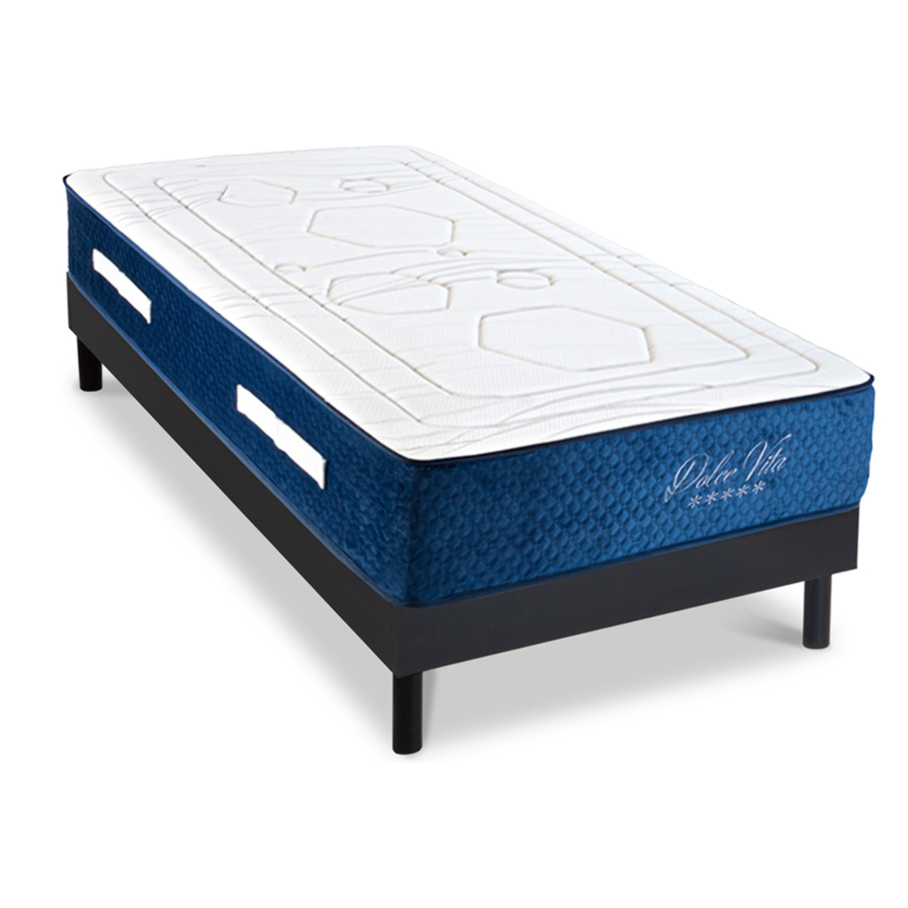 Ensemble DOLCE VITA | 1 Place | Matelas Ressorts Ensachés + Sommier Kit Bois Noir
