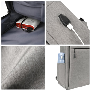 DAM Mochila para Laptop con interfaz de carga USB. 30x13x48 Cm. Color: Gris