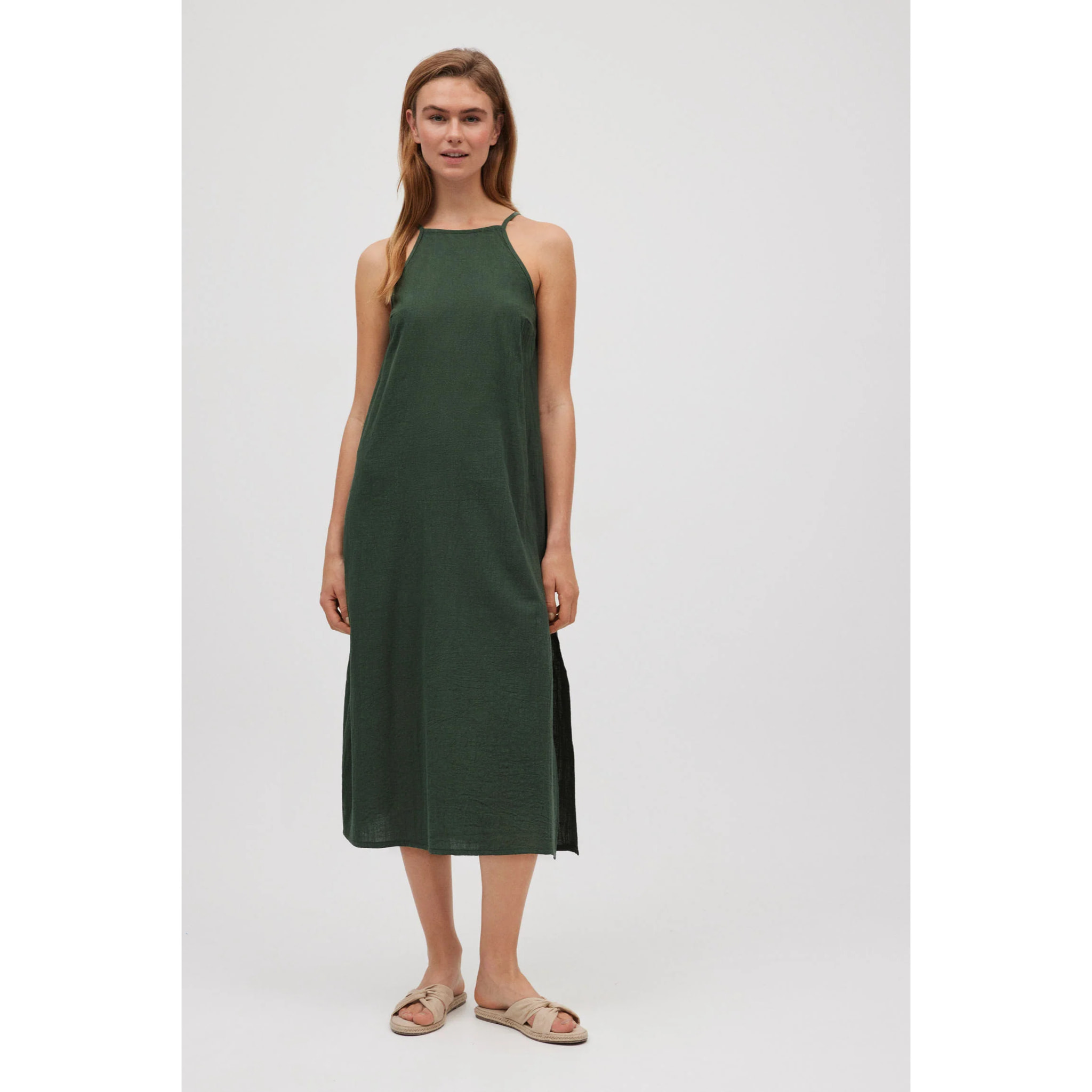 Abito midi verde senza spalline