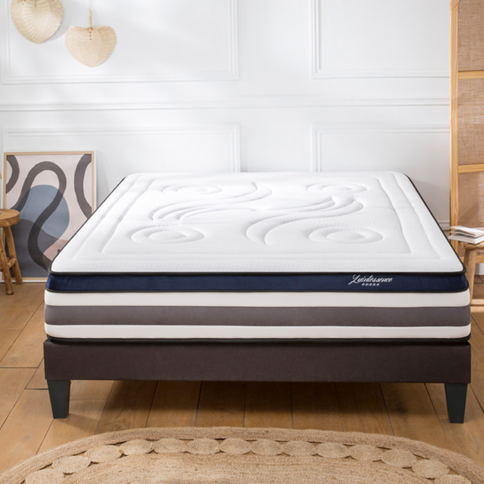 Ensemble Matelas Quintessence mémoire de forme - 30cm + sommier tissu gris - 2 Places