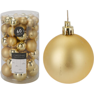 Conjunto de 60 bolas de navidad en color dorado en varios diseños y acabados