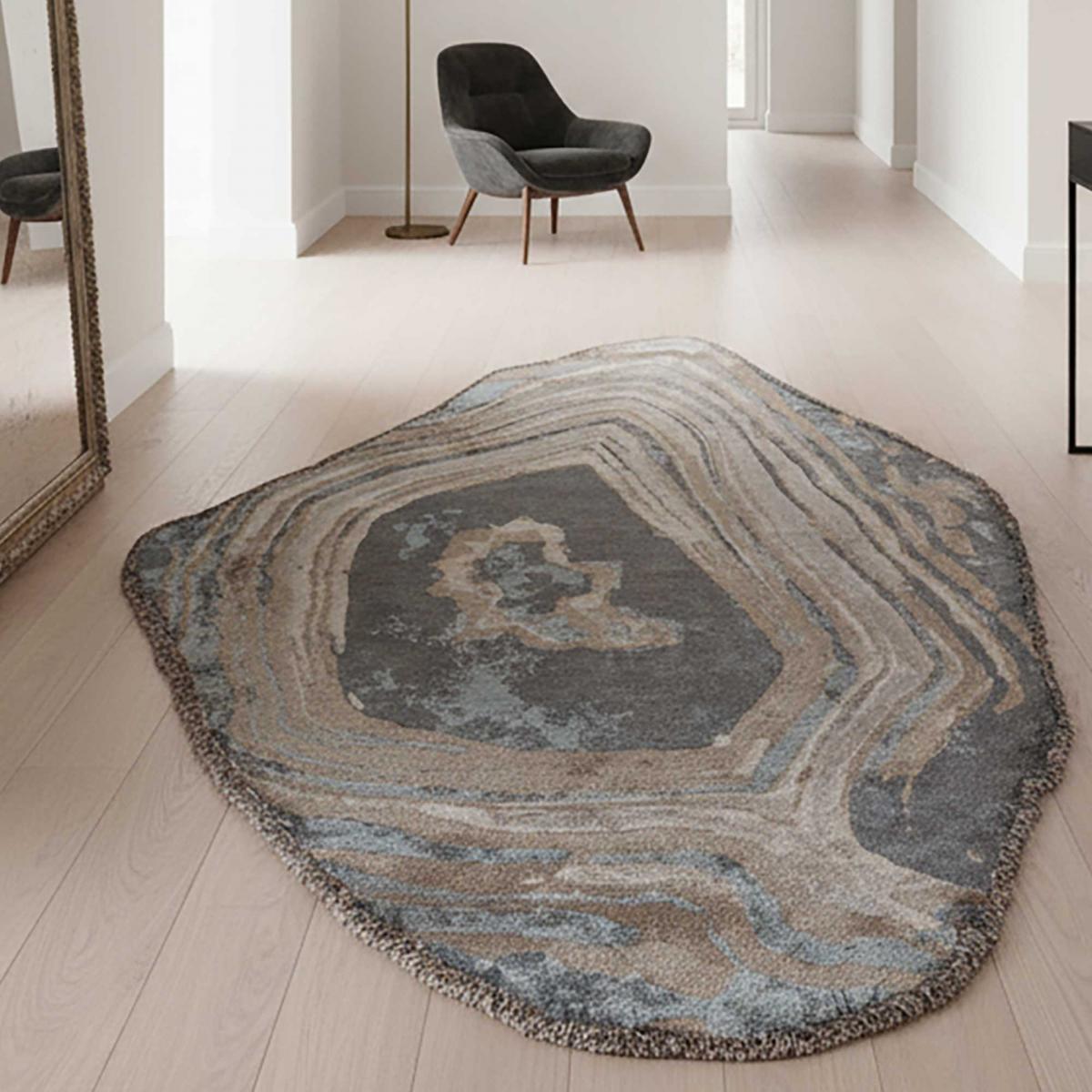 ATINO Tapis salon kilim, Forme originale, Tissé à la main