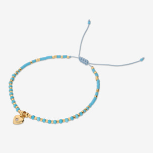 Bracciale Regolabile con Bead Lucide, Agata Blu e Ciondolo Cuore
