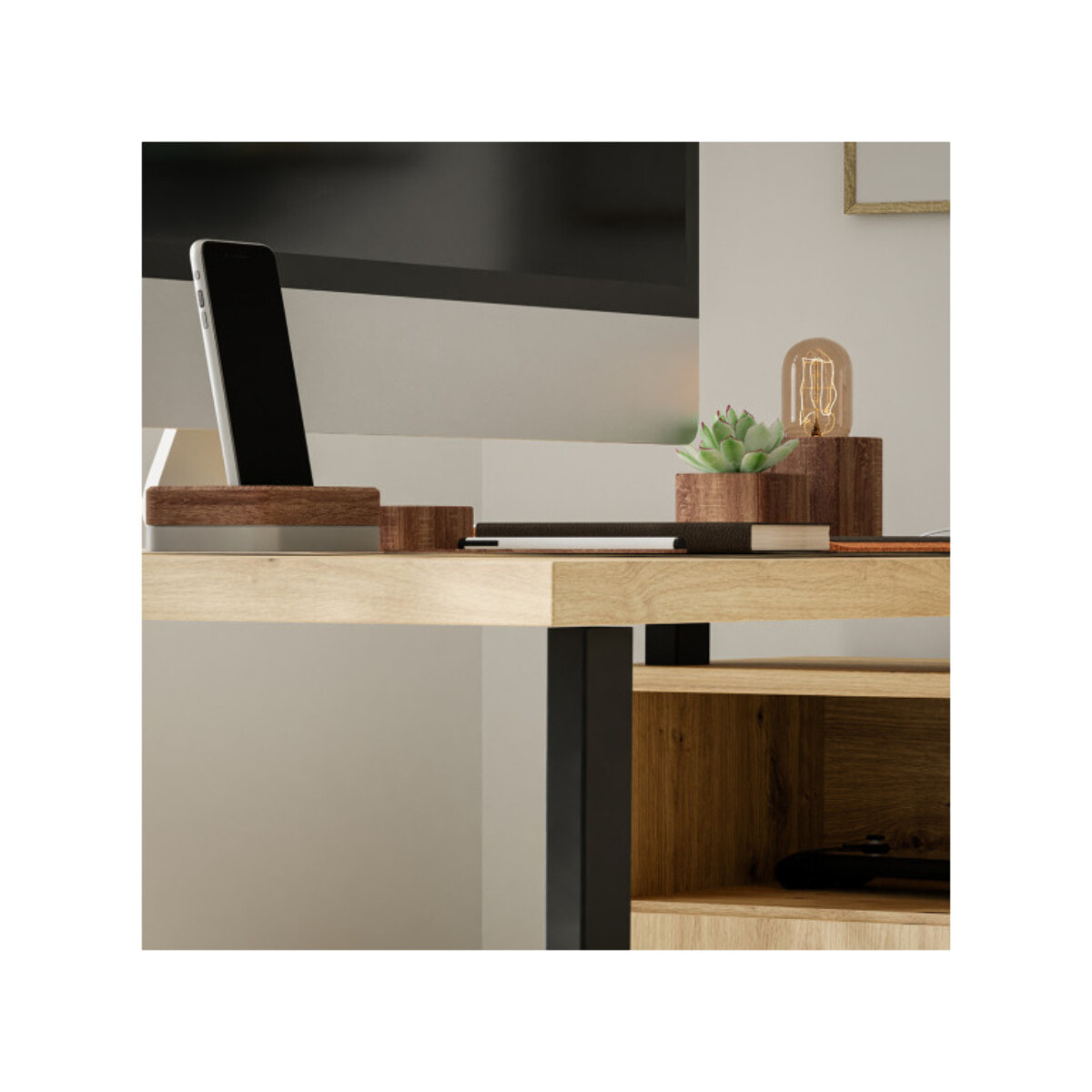Bureau d'angle 2 placards 2 tiroirs 181 cm décor bois chêne - GOTHAM