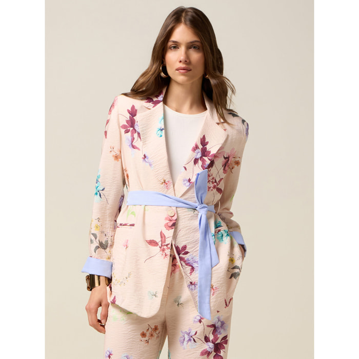 Oltre - Blazer estampado con fajín - Rosa