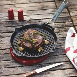 Gril en Fonte Staub, Carré,  24 cm, manche silicone, Noir Mat