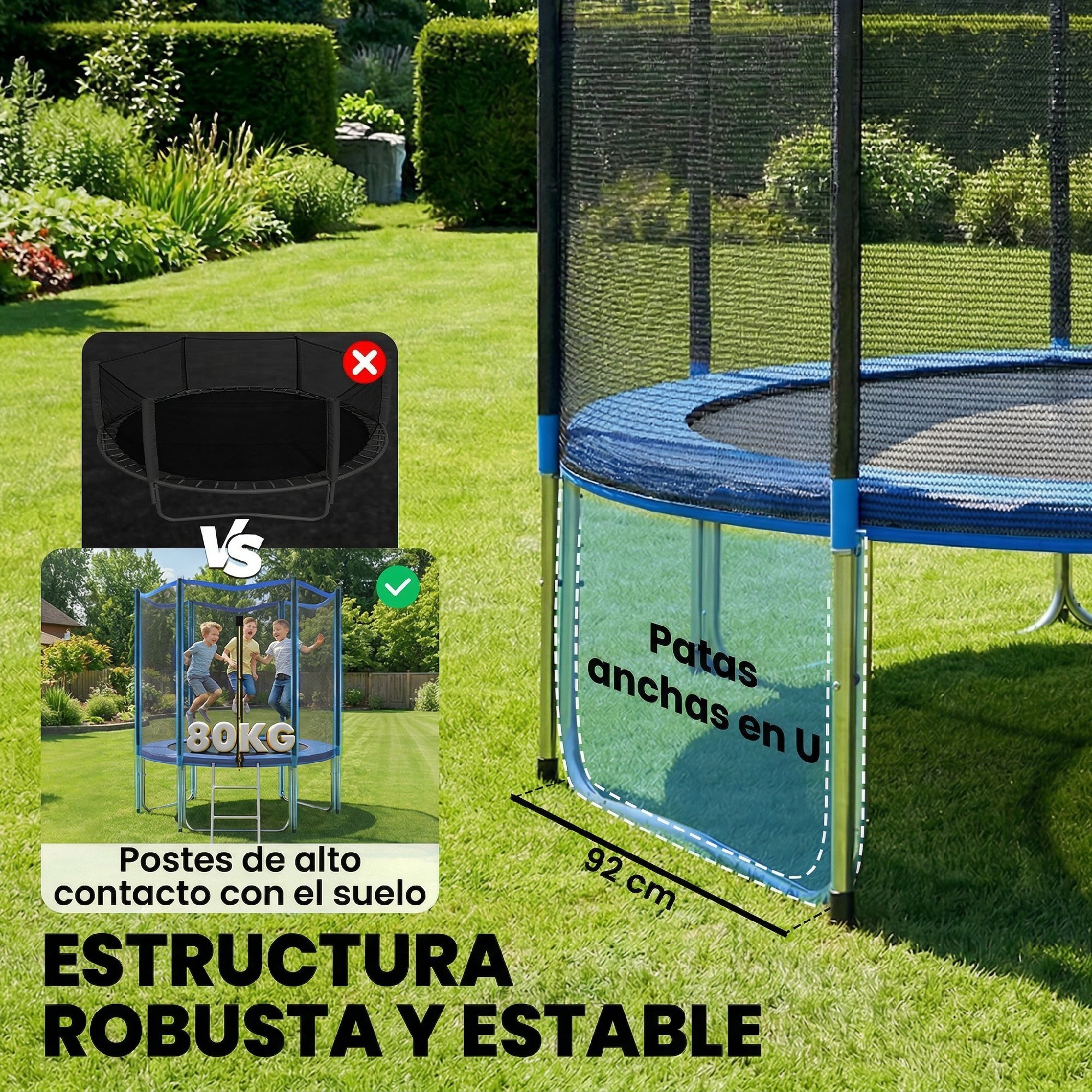 Cama Elástica para Niños Exterior Ø183 cm, Trampolín para Niños de +6 Años con Red de Seguridad, Escalera, Acolchado de Muelles y Marco de Acero Galvanizado, Carga 80 kg
