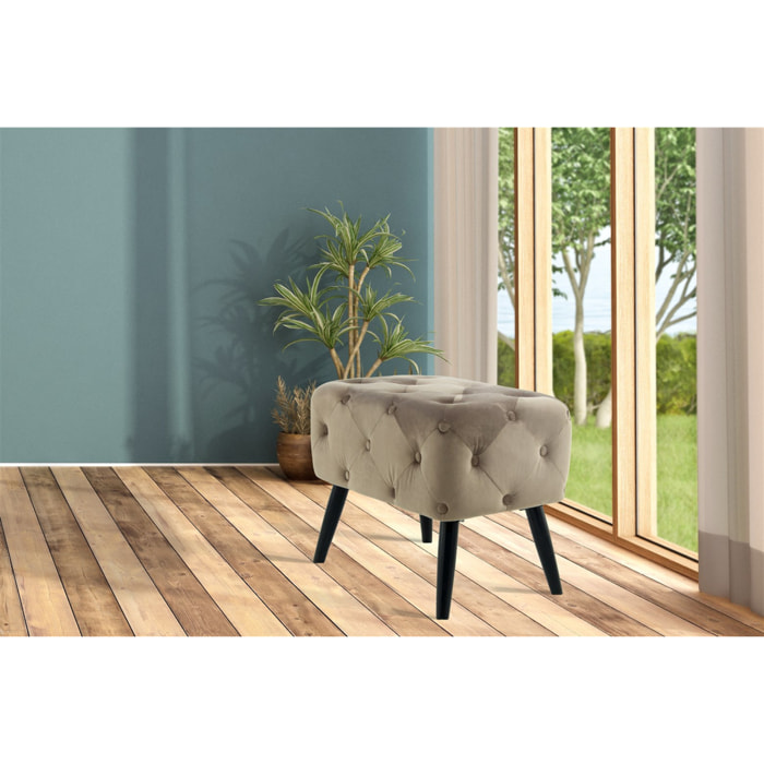 Pouf imbottito Piano in velluto taupe con gambe nere