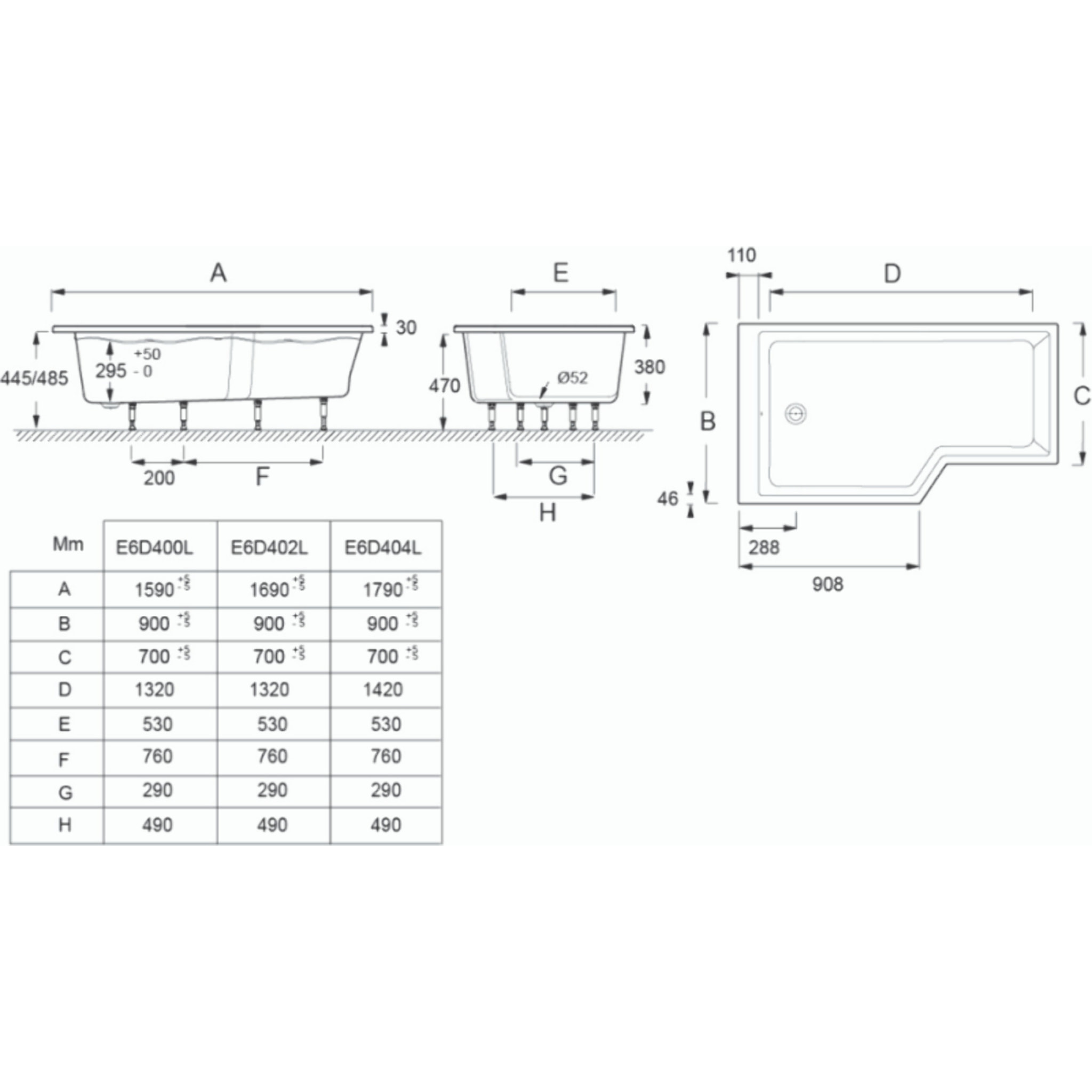 Baignoire bain douche Neo, version gauche Blanc brillant 170 x 70/90