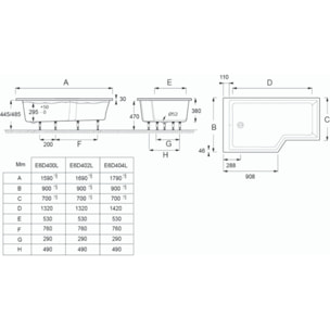 Baignoire bain douche Neo, version gauche Blanc brillant 170 x 70/90