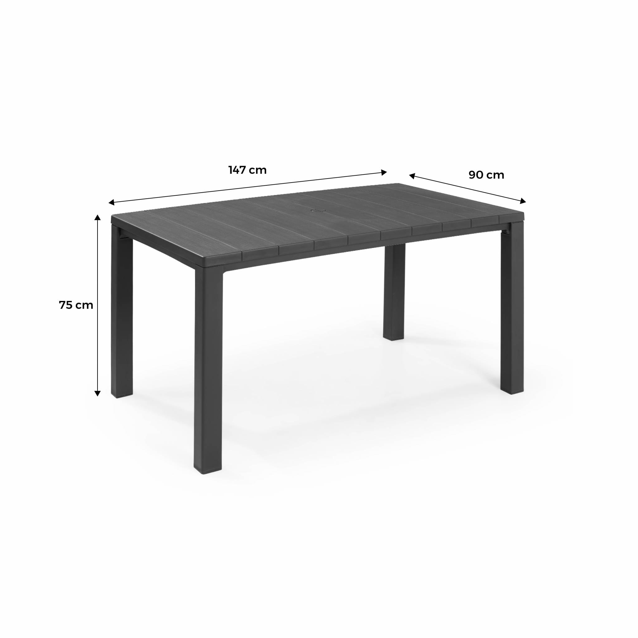 Table de jardin en résine de synthèse - Julie - Rectangulaire. graphite. 4 à 6 personnes. 147cm