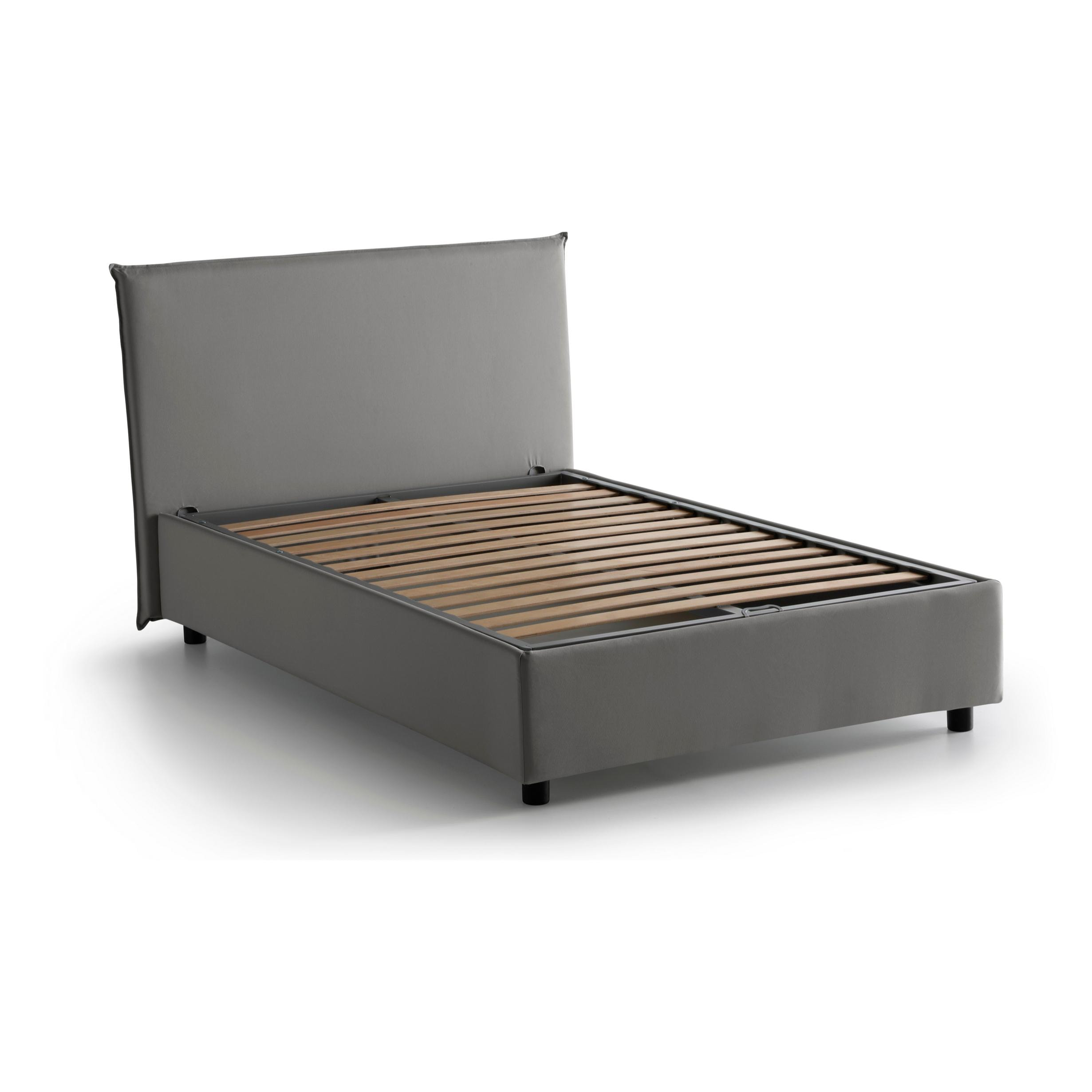 Letto piazza e mezza Chicca, Letto contenitore con rivestimento in tessuto, 100% Made in Italy, Apertura frontale, con materasso Cm 120x200 incluso, Grigio