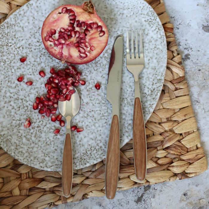 Ménagère 24 pièces en acier inoxydable manche effet bois SUVA