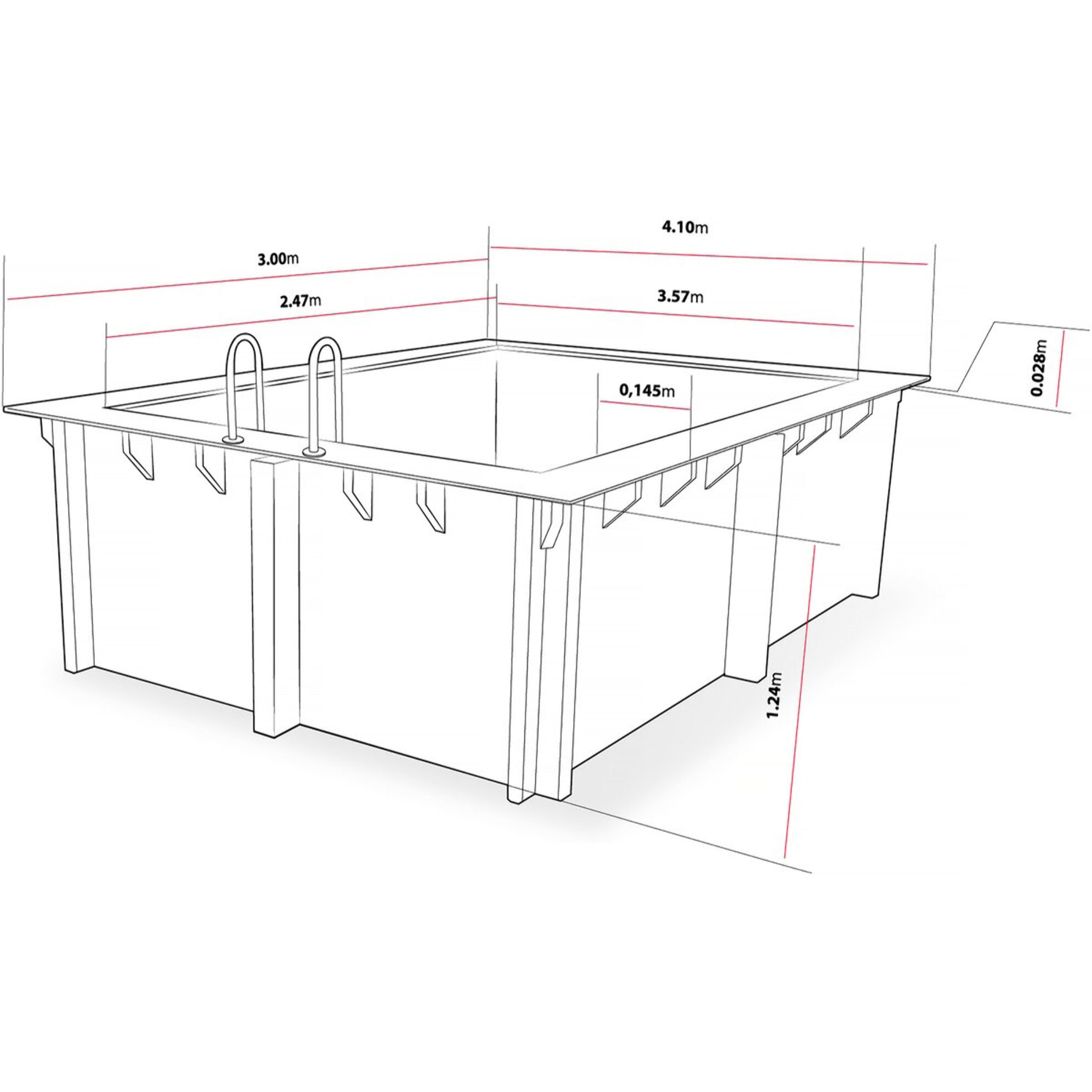 Piscine bois rectangle " Caimans 140 " - 4.10 x 3.00 x 1.39  m + Pompe à chaleur  3.5 kw/h