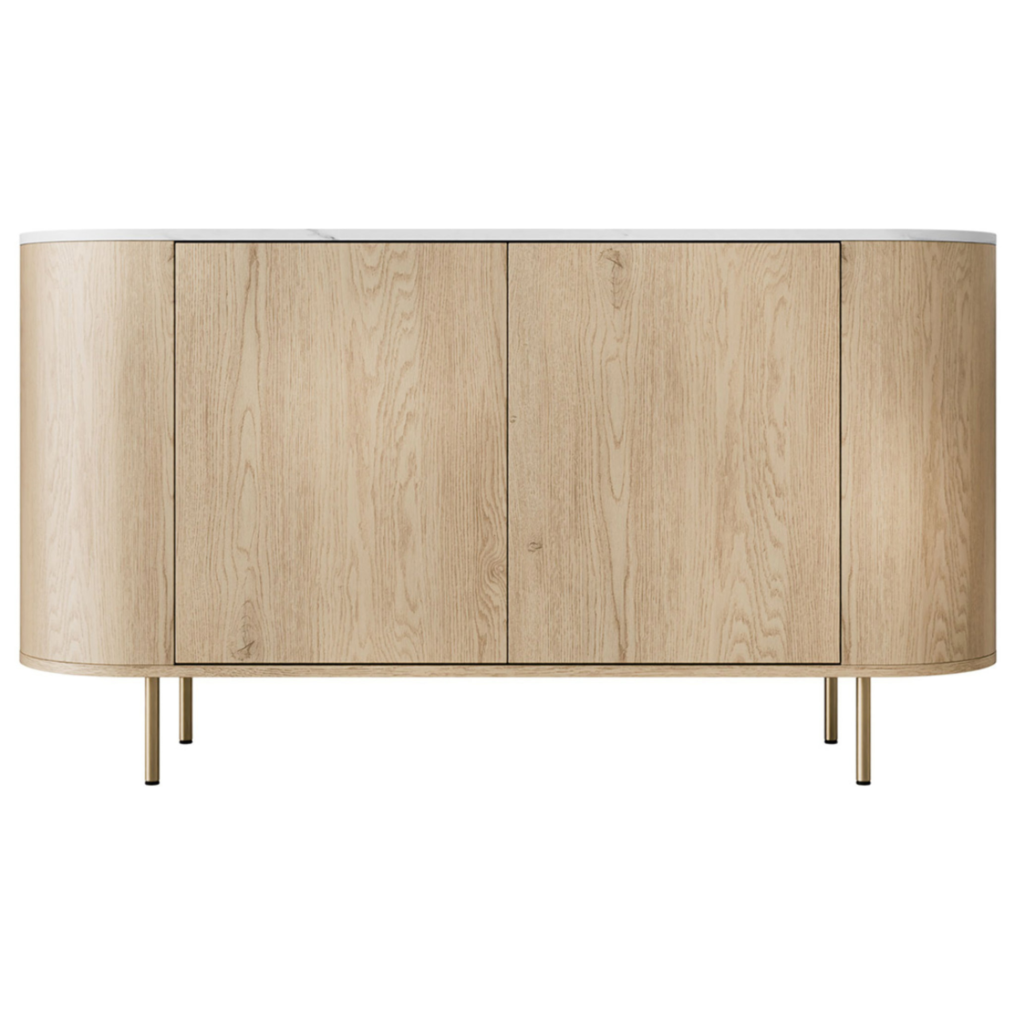 Sansa - buffet bas 139 cm - 2 portes et 1 étagère - plateau effet marbre - Bois / Blanc