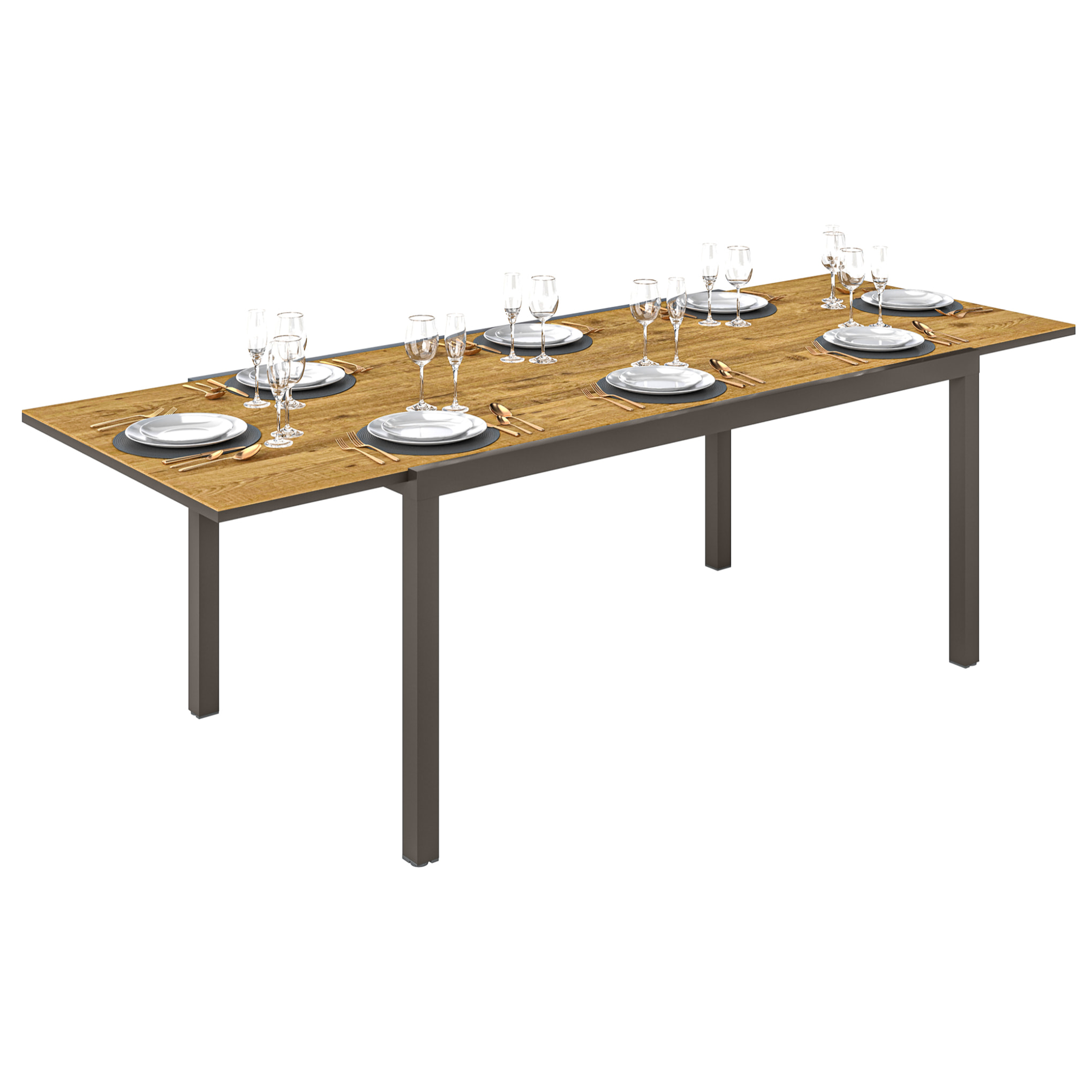 Mesa de Jardín Extensible Mesa de Comedor Exterior Ajustable 160-240 cm con Borde de Aluminio Carga 70 kg Mesa Rectangular para 6-8 Personas para Patio Terraza Marrón