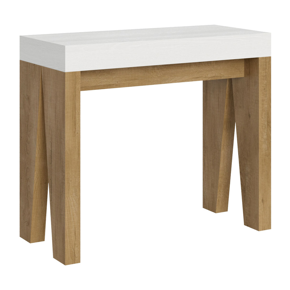 Console Naxy cm.90x42 (extensible à 300) dessus Frêne Blanc structure Chêne Nature