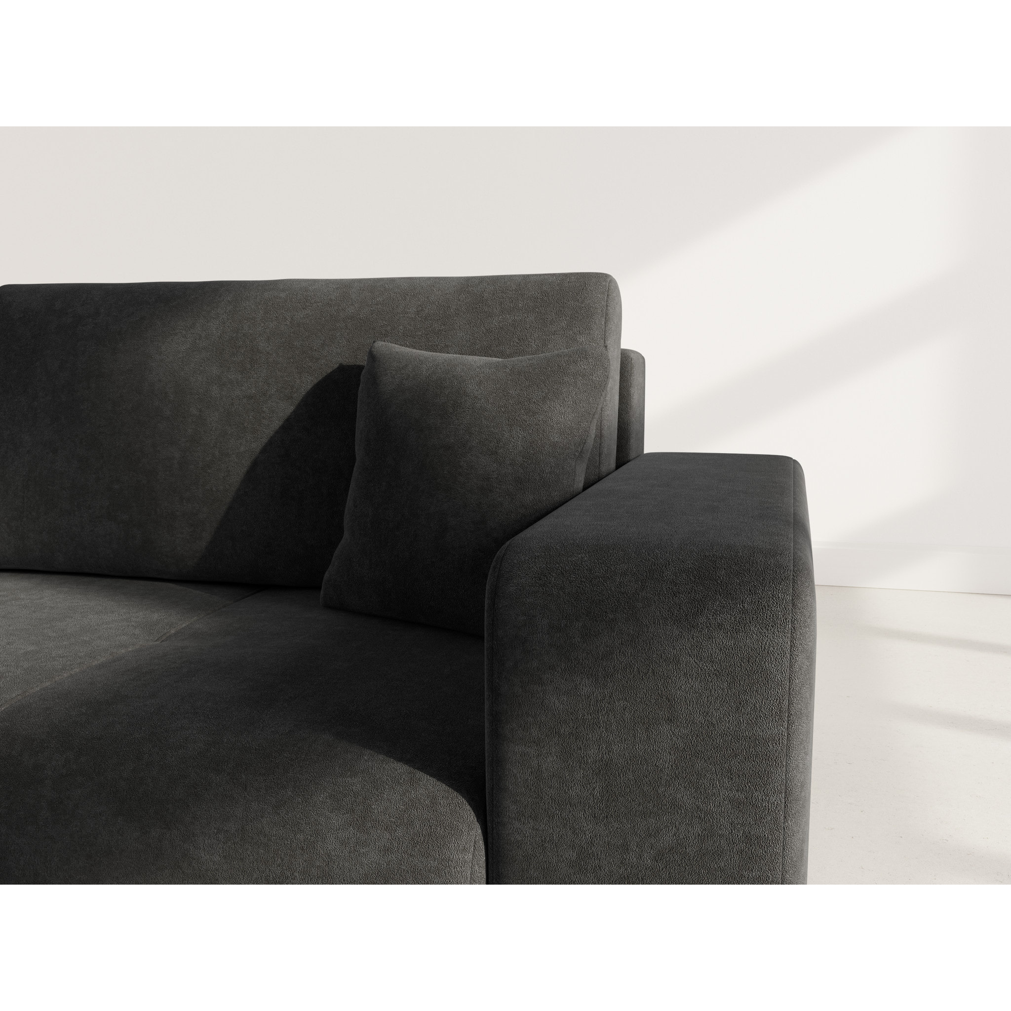 Nicole - Canapé droit 4 places convertible avec coffre en tissu - Gris Anthracite