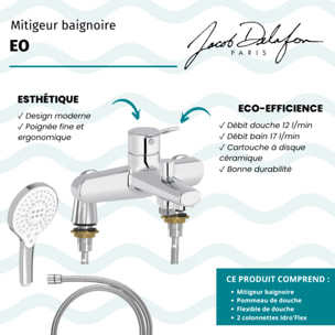 Mitigeur baignoire Eo + pommeau de douche Metro signature + flexible de douche métal + colonnettes Idro'Flex