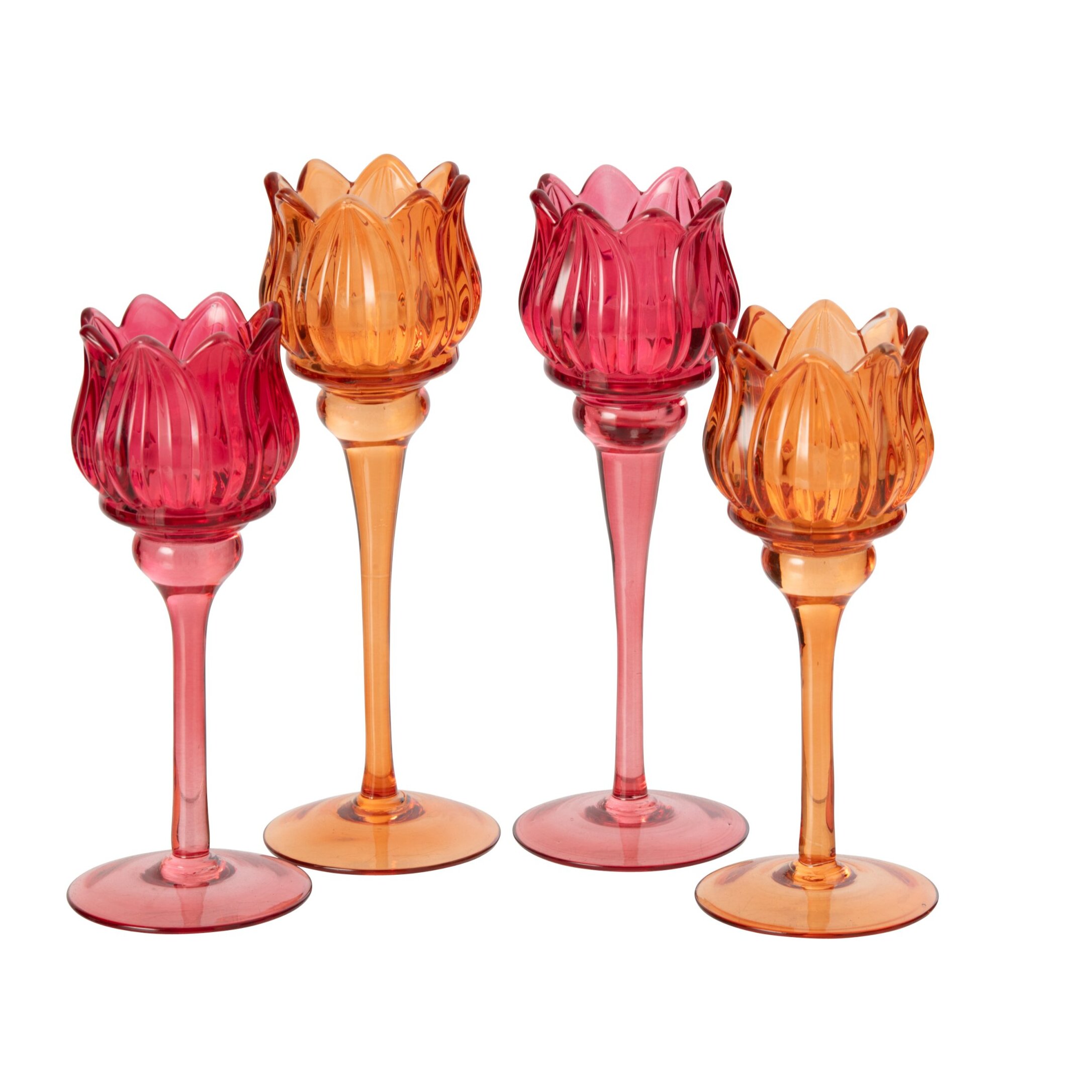 J-Line photophore sur base tulipe - verre - orange/fuchsia - large - assortiment de 2