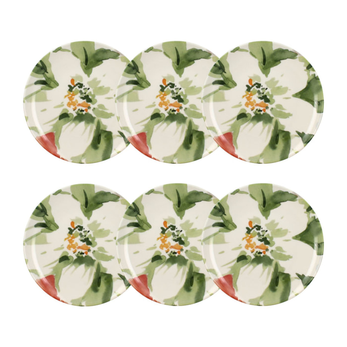 Lot de 6 assiettes à dessert en porcelaine floral 21cm FLORALUX