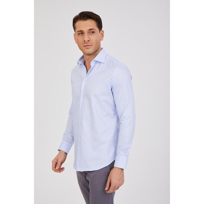 Camicia Uomo 1 Bottone Francese Slim Oxford unito Celeste