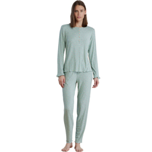 Pigiama donna in costina con top manica lunga e pantalone lungo senza polsini articolo bloom Noidinotte