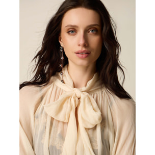 Oltre - Blusa de mangas largas con lazo - Blanco