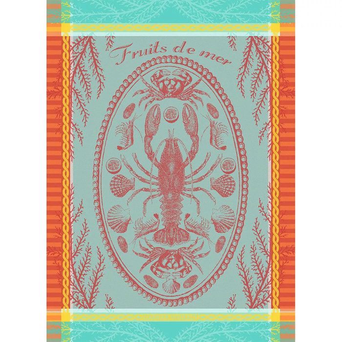 Torchon pur coton motif jacquard multicolore Maree basse lagon