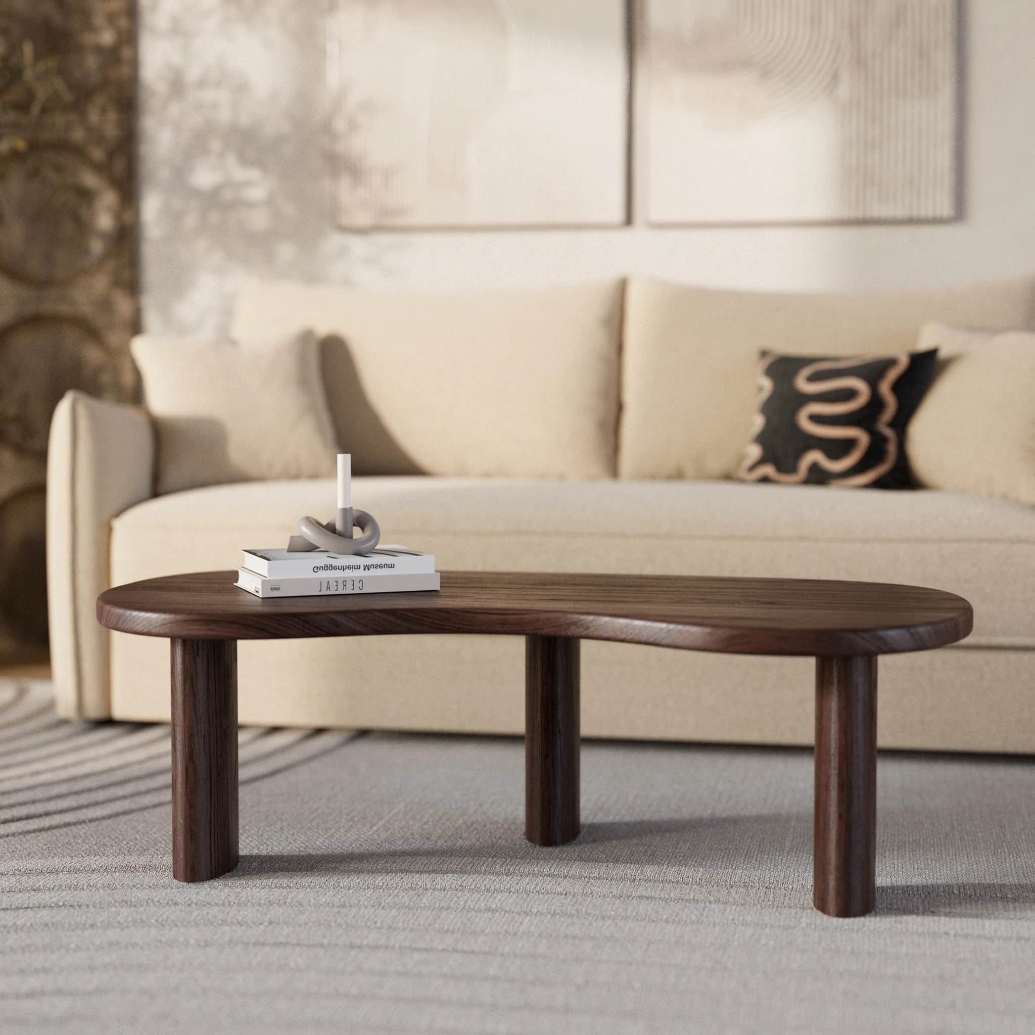 Table basse organique en bois massif de mindi foncé - Brandan