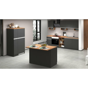 Isola da cucina Daffaticat, Tavolo ausiliario portaoggetti, Mobile da cucina a 2 ante, 100% Made in Italy, 125x90h90 cm, Antracite e Rovere