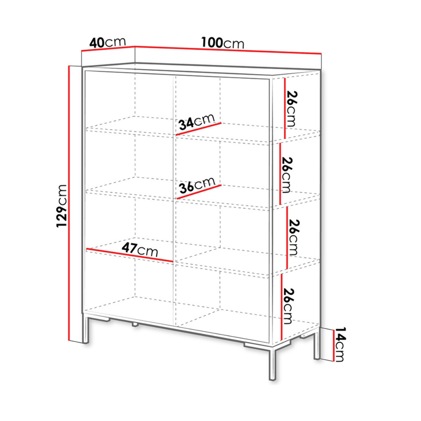 Cambridge - buffet haut - effet bois et noir - 2 portes - 129 cm - Bois / Noir