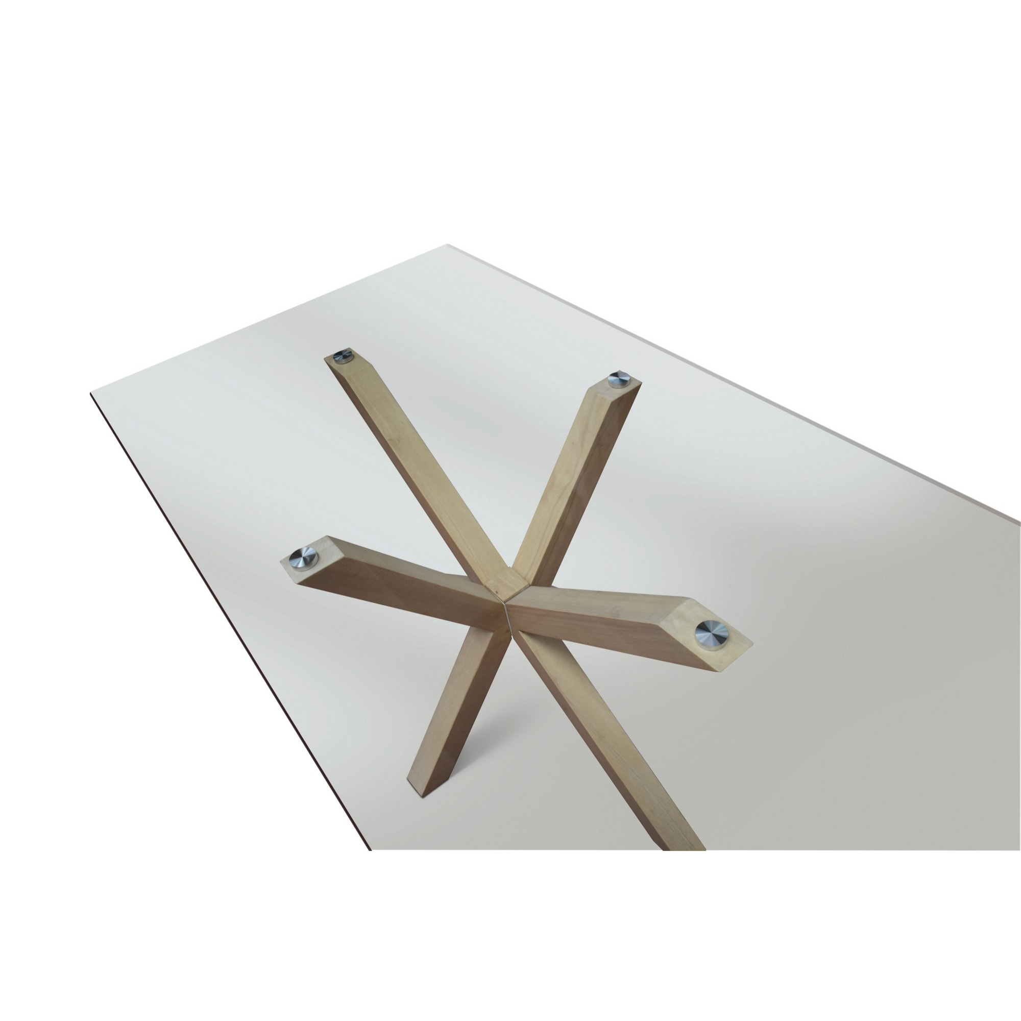 Tavolo SILVER LAKE in vetro trasparente e legno naturale, 160x90 cm