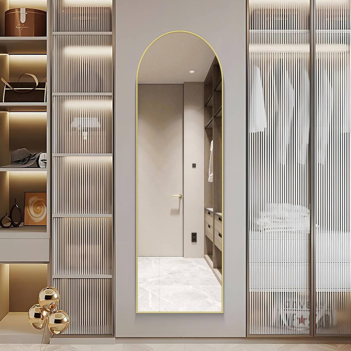 Espejo de Pie Decorativo en Forma de Arco en Color Dorado 40x2,5x150cm