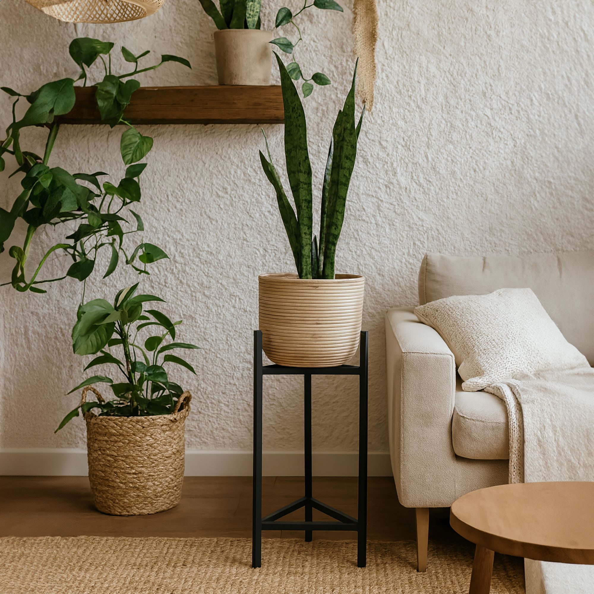 Cache-pot en rotin pieds en métal noir 30cm- h66-78cm LIMA