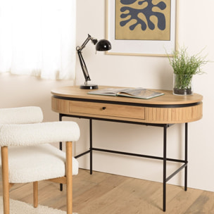 ETHAN - Bureau arrondi couleur naturelle 1 tiroir pieds métal noir