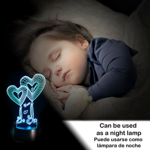 Lámpara ambiental efecto 3D, diseño Love, base efecto madera. Luz LED.