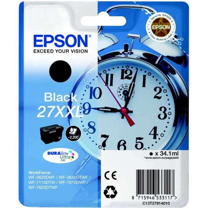 Cartouche d'encre EPSON Originale T2791 XXL Haute Capacité Noire Série Réveil - C13T27914010