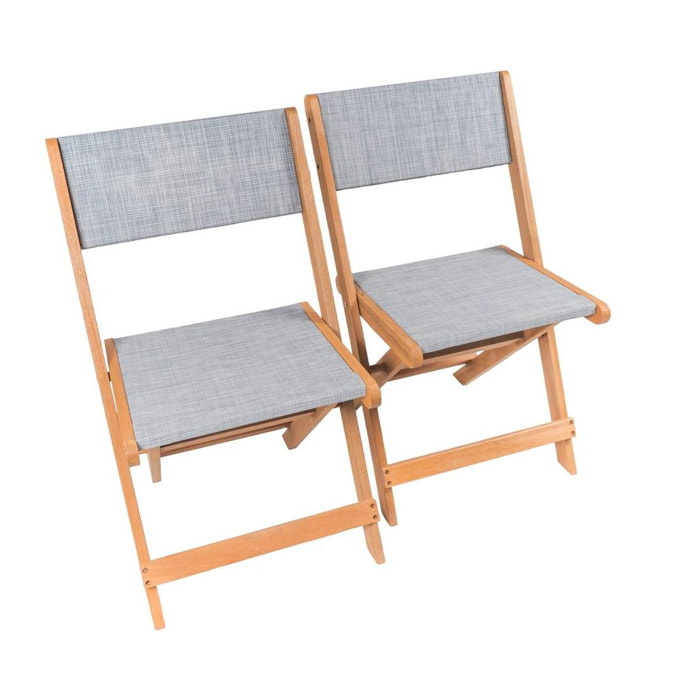 Chaise pliante en bois exotique ''Seoul'' - Maple - Gris - Lot de 2