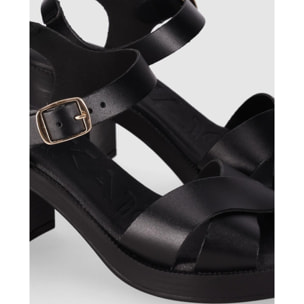 Sandalias de Piel - Negro - Tacón: 8 cm