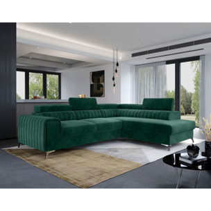 Talisay - canapé d'angle droit - 5 places - convertible avec coffre - en velours - Vert