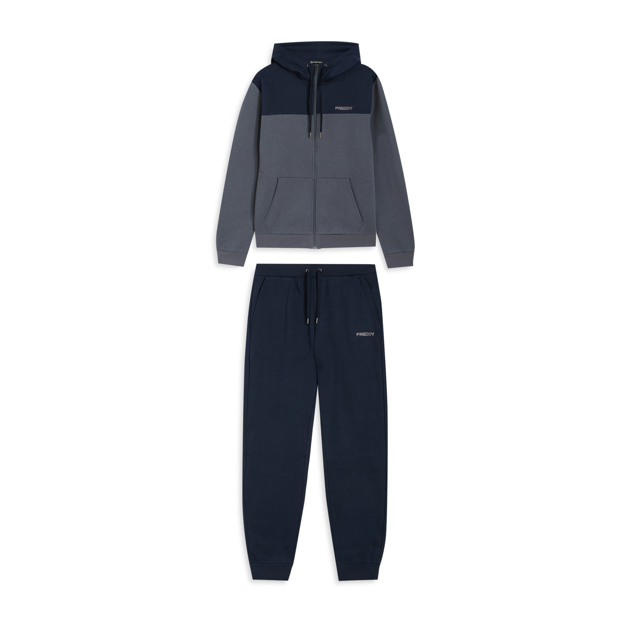 Tuta con cappuccio colour block e fondo a costine