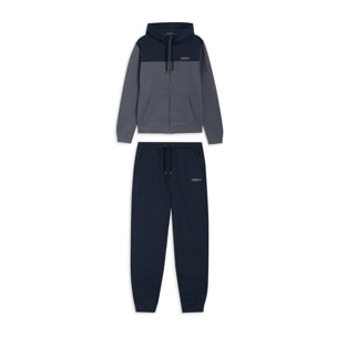 Tuta con cappuccio colour block e fondo a costine