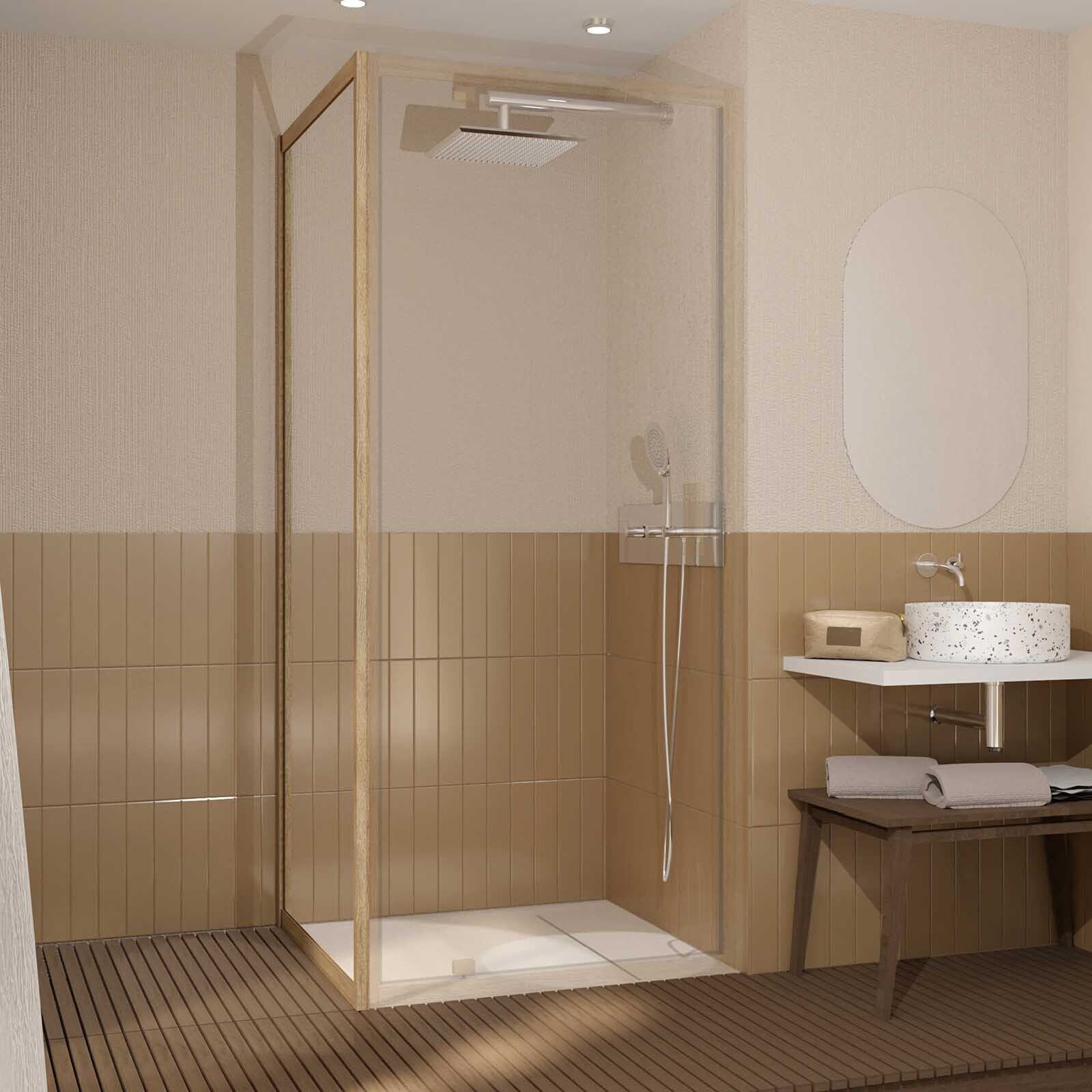 Paroi de retour 80x200cm - Profilés Aluminium effet Bois - Verre Trempé 6mm - WOOD CRUSH