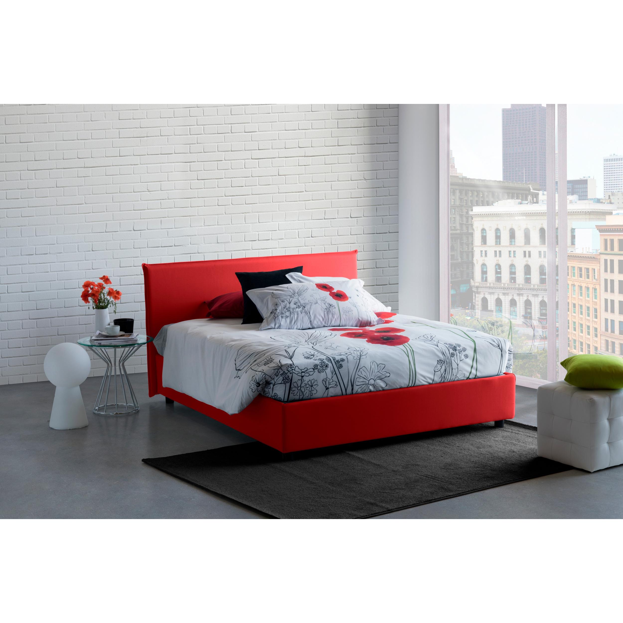 Letto matrimoniale Bibiana, Letto contenitore con rivestimento in tessuto, 100% Made in Italy, Apertura frontale, con materasso Cm 160x190 incluso, Rosso