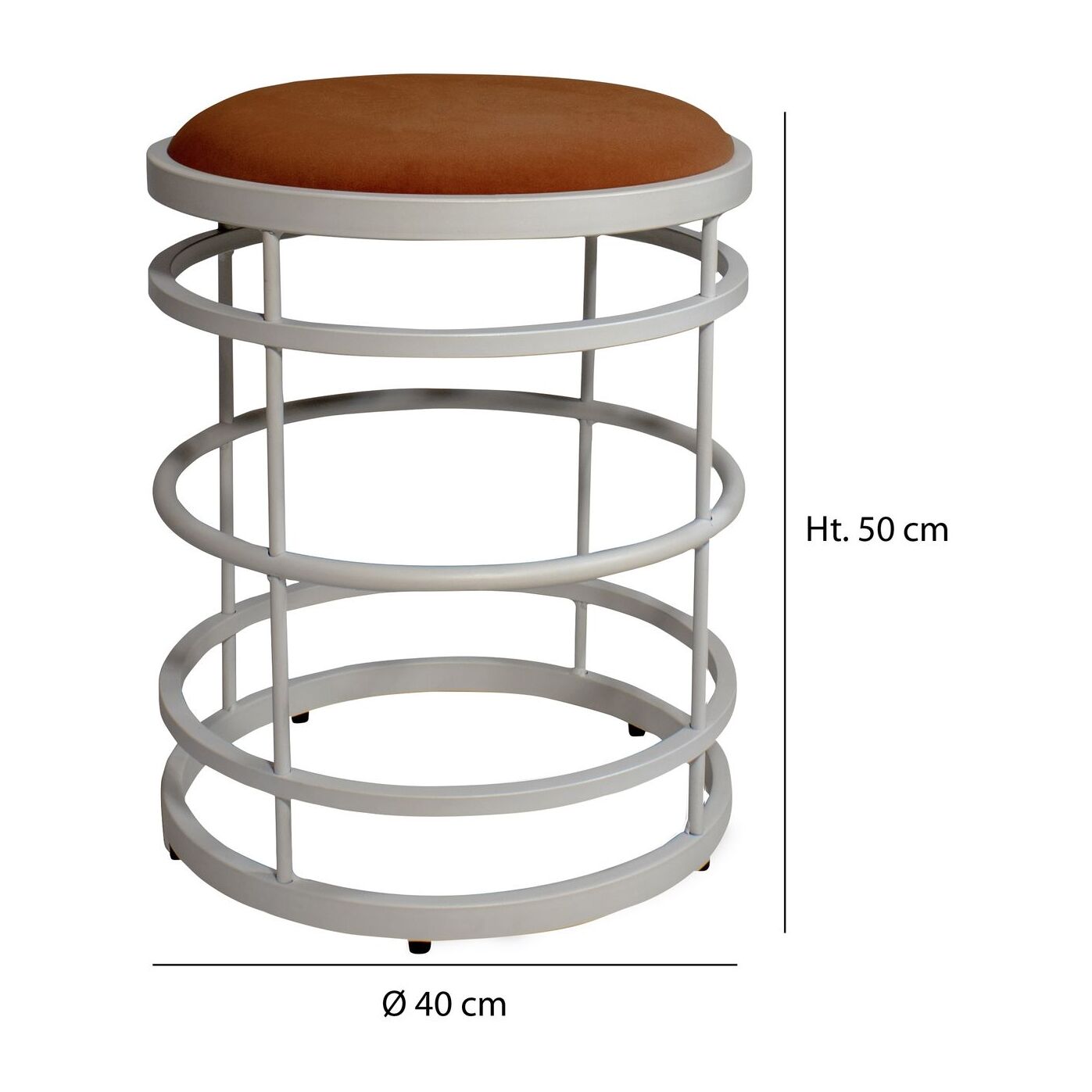 Tabouret en métal blanc et assise en velours terracotta  TOMMY