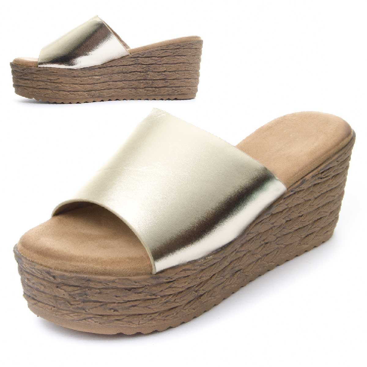 Sandalias de Cuña - Dorado - Altura: 8 cm